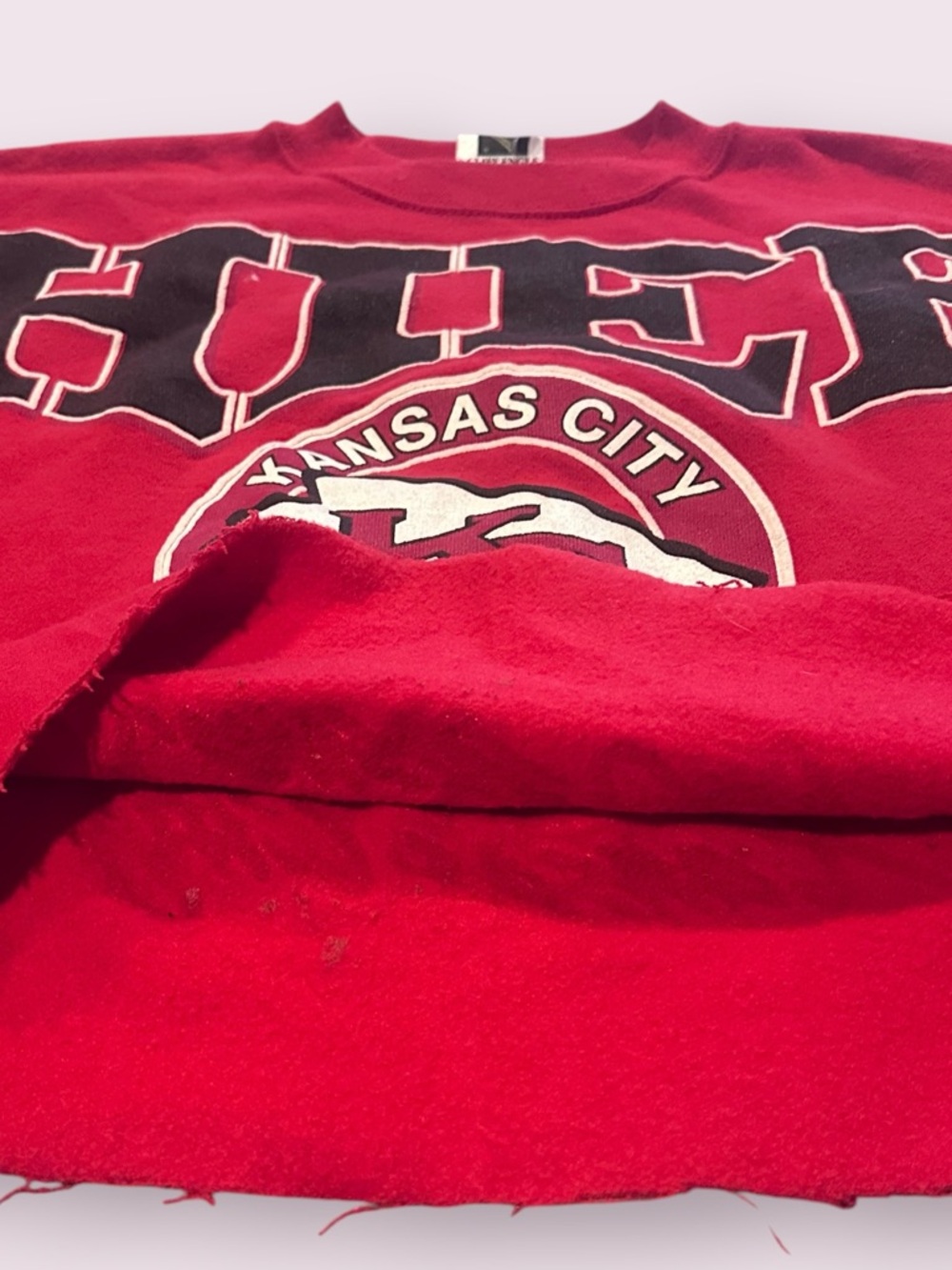 Vintage 90's Kansas City Chiefs Sweatshirt Cutoff With Large Logo Size L/XL - Picture 6 of 14